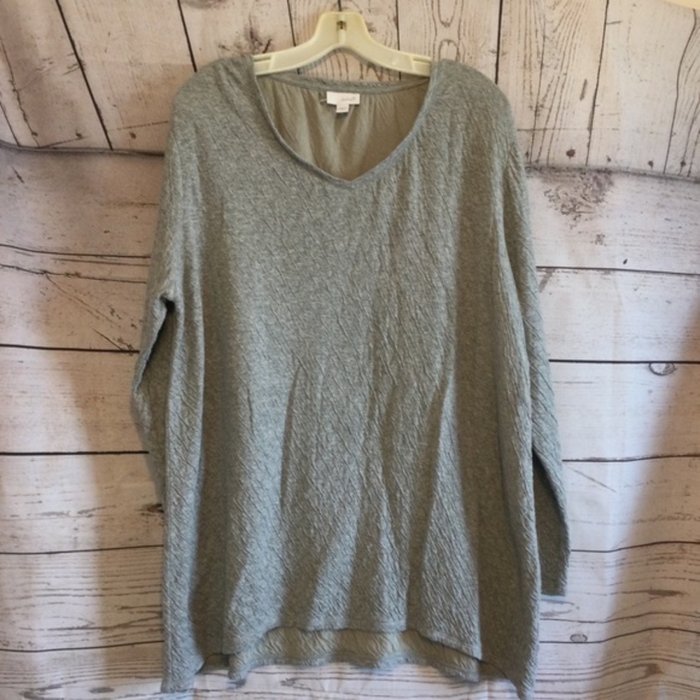 Pure Jill Gray Textured V-Neck Cotton Sweater Top Size Large